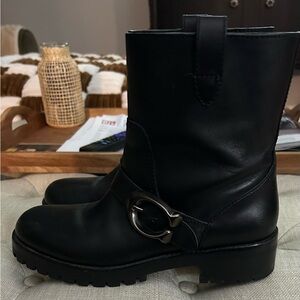 COACH Leighton Moto Boot Size 7.5 Smooth Leather  Coach’s Signature Buckle